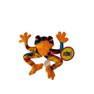2006 Toy Network Rainbow Tie-Dye Frog Plush Toy